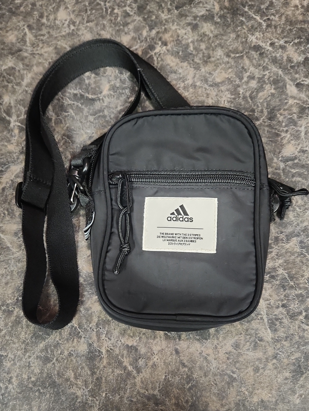adidas Black Small Crossbody Pouch with White Logo Patch